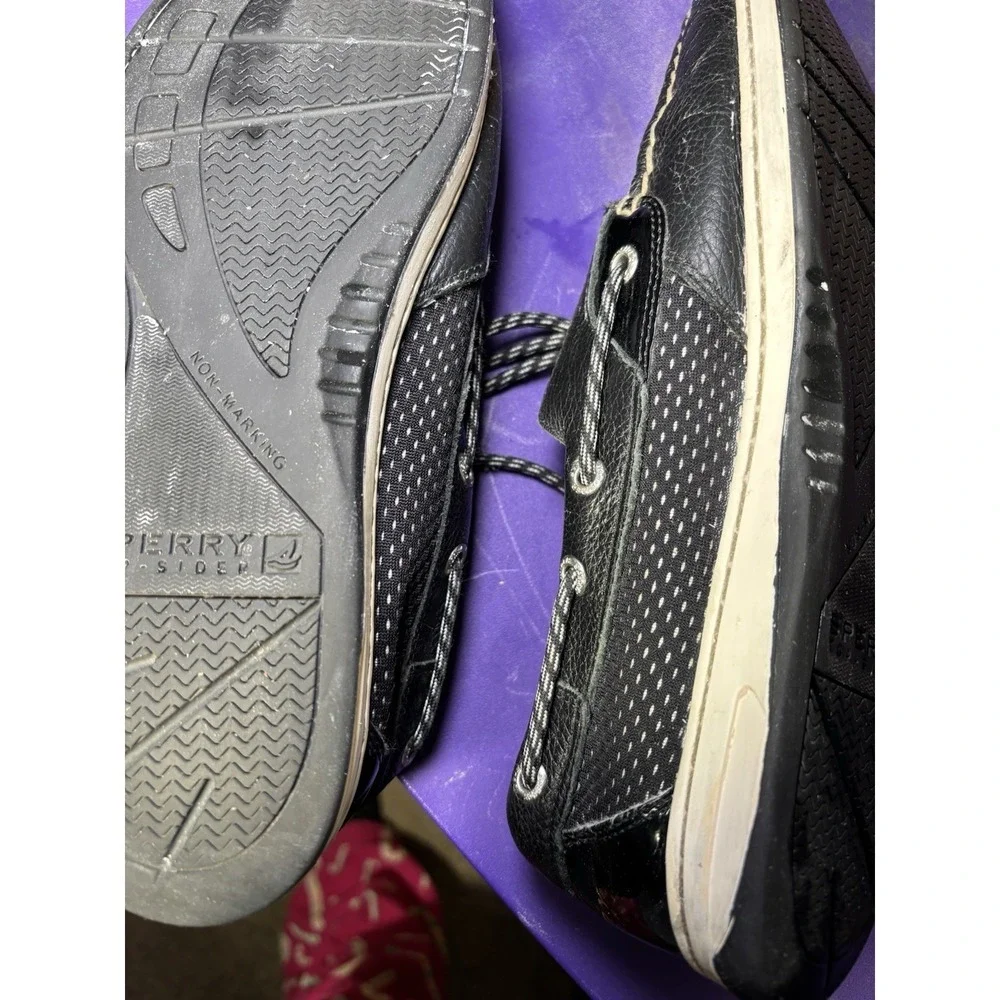 Sperry Top Sider Womens 11M Black Leather Boat Shoes Lace Up Casual Comfort